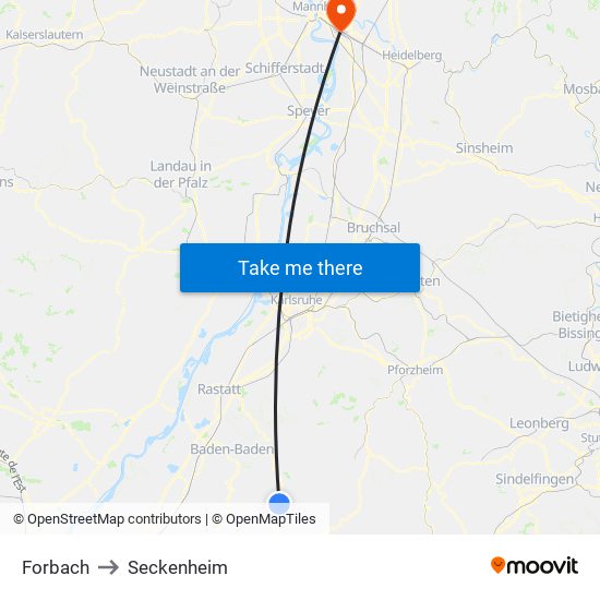 Forbach to Seckenheim map