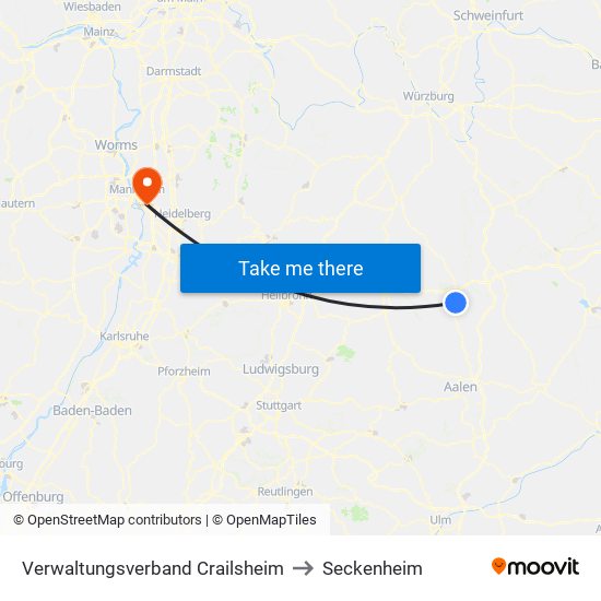 Verwaltungsverband Crailsheim to Seckenheim map