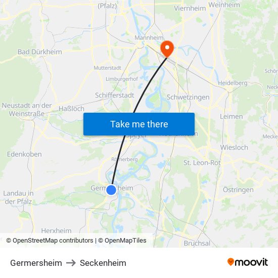 Germersheim to Seckenheim map