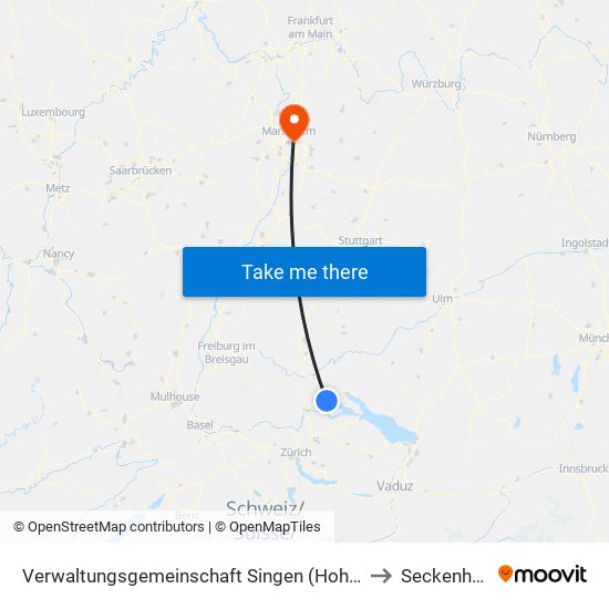 Verwaltungsgemeinschaft Singen (Hohentwiel) to Seckenheim map