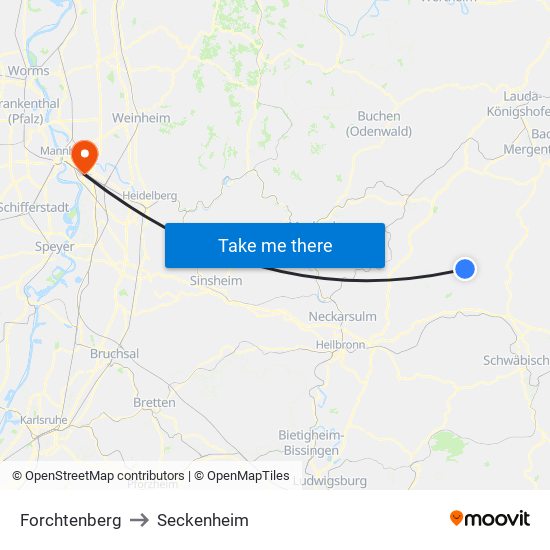 Forchtenberg to Seckenheim map