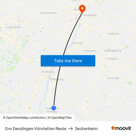 Gvv Denzlingen-Vörstetten-Reute to Seckenheim map