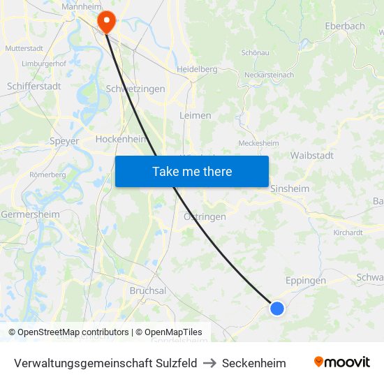 Verwaltungsgemeinschaft Sulzfeld to Seckenheim map