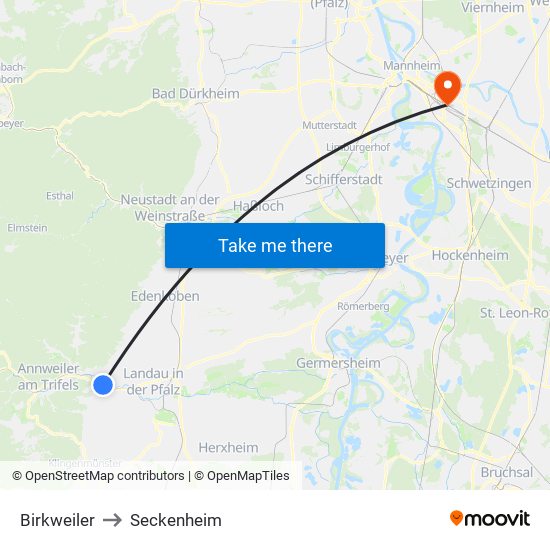 Birkweiler to Seckenheim map