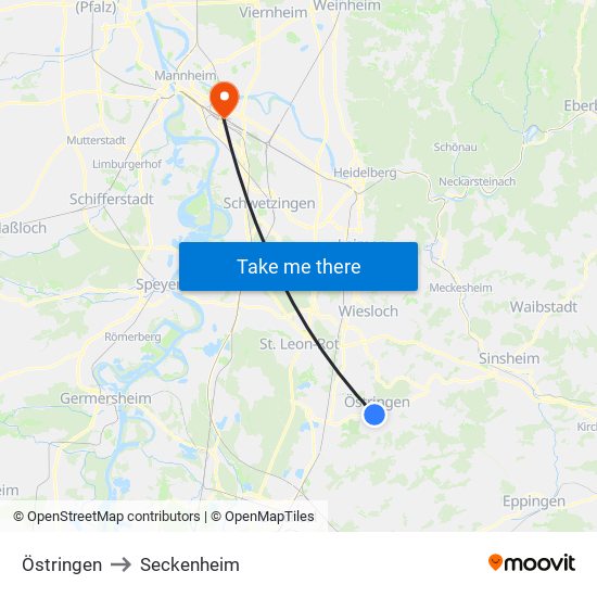 Östringen to Seckenheim map