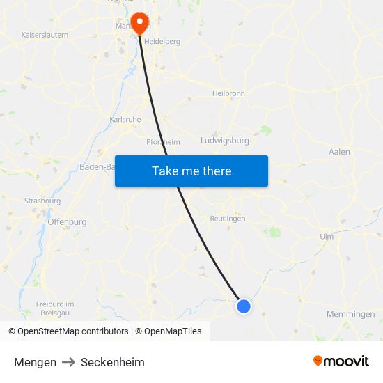 Mengen to Seckenheim map
