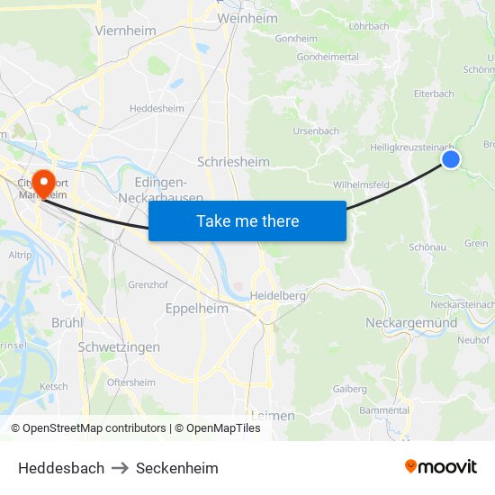 Heddesbach to Seckenheim map