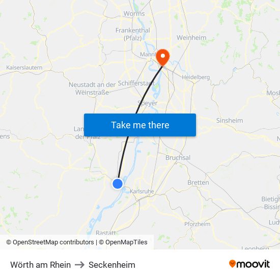 Wörth am Rhein to Seckenheim map