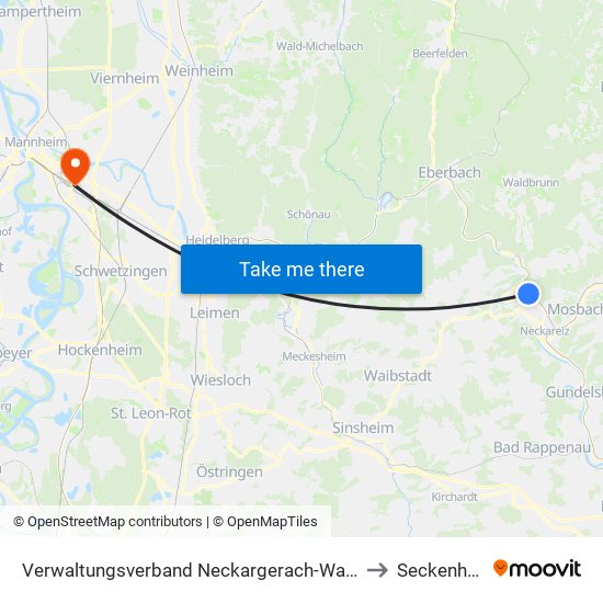 Verwaltungsverband Neckargerach-Waldbrunn to Seckenheim map