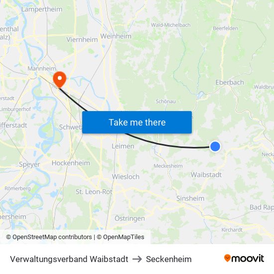 Verwaltungsverband Waibstadt to Seckenheim map