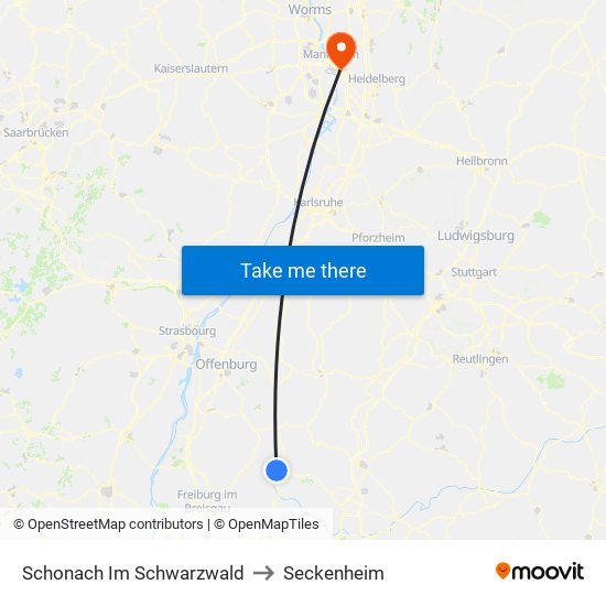 Schonach Im Schwarzwald to Seckenheim map