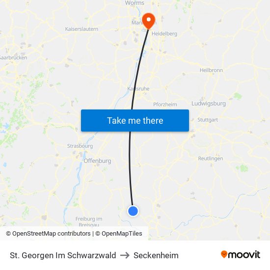 St. Georgen Im Schwarzwald to Seckenheim map
