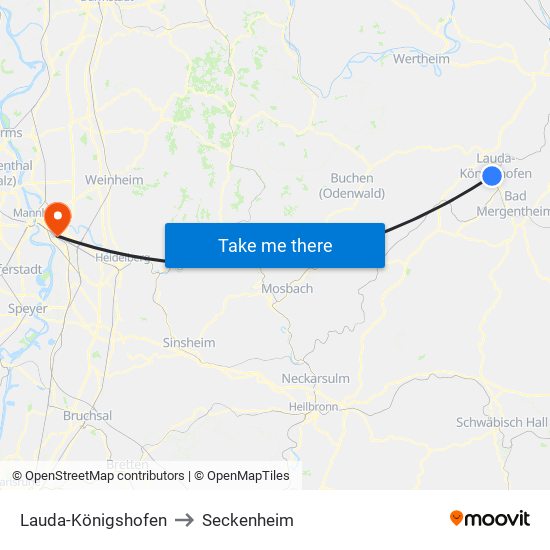 Lauda-Königshofen to Seckenheim map