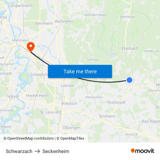Schwarzach to Seckenheim map