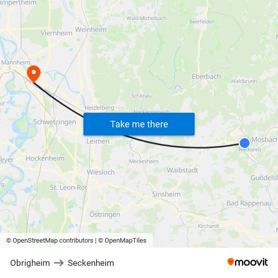 Obrigheim to Seckenheim map