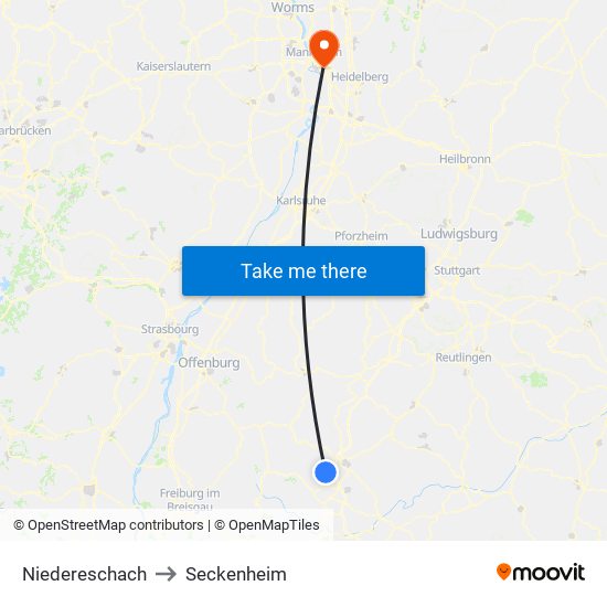 Niedereschach to Seckenheim map