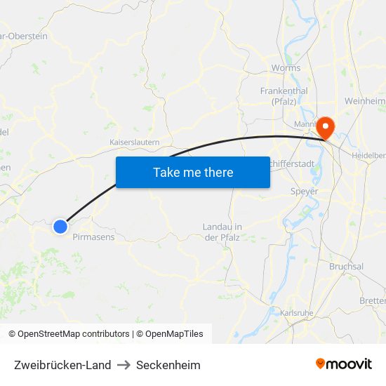 Zweibrücken-Land to Seckenheim map