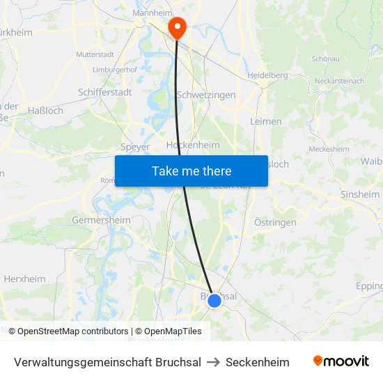 Verwaltungsgemeinschaft Bruchsal to Seckenheim map