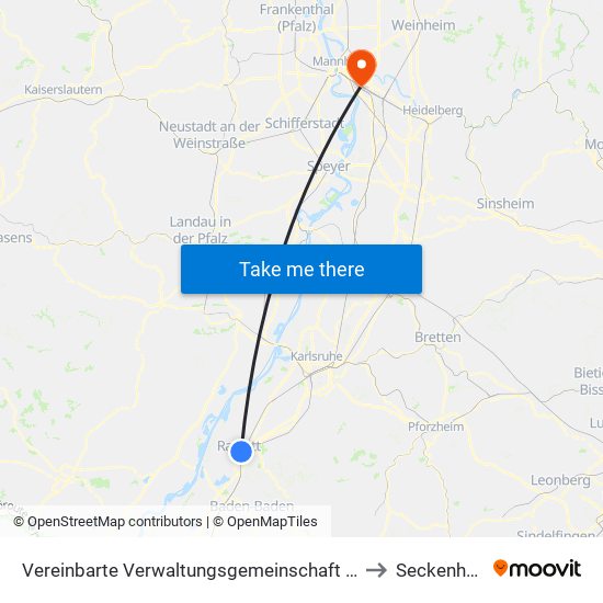 Vereinbarte Verwaltungsgemeinschaft Rastatt to Seckenheim map