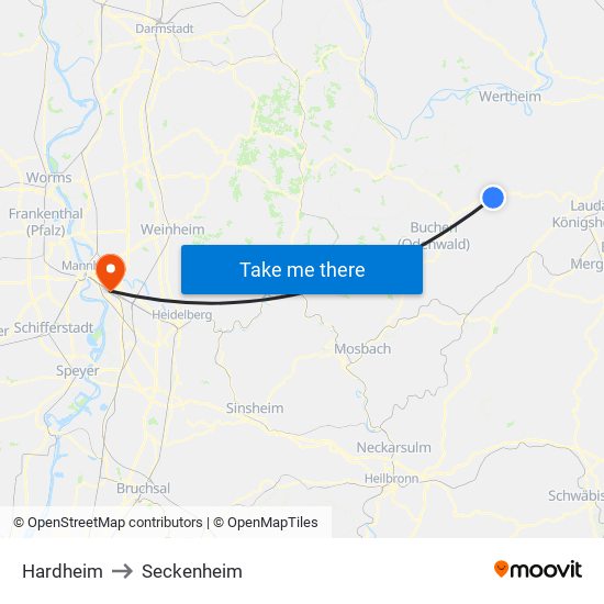Hardheim to Seckenheim map