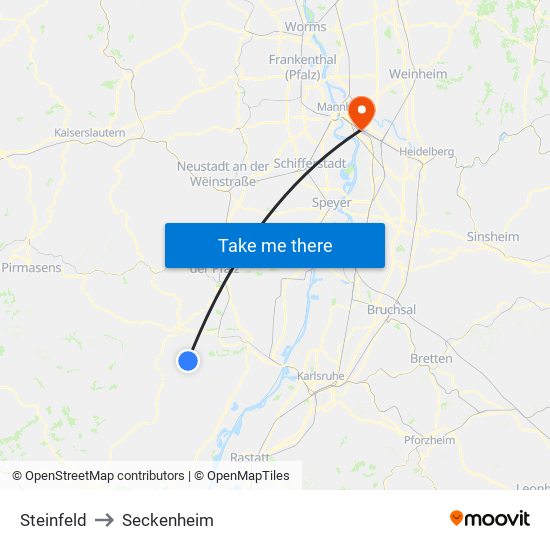 Steinfeld to Seckenheim map