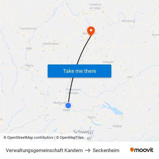 Verwaltungsgemeinschaft Kandern to Seckenheim map