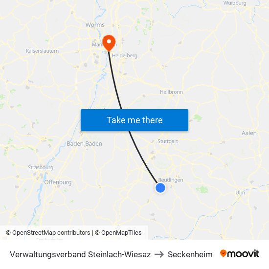 Verwaltungsverband Steinlach-Wiesaz to Seckenheim map