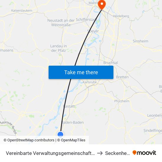 Vereinbarte Verwaltungsgemeinschaft Bühl to Seckenheim map