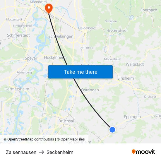 Zaisenhausen to Seckenheim map