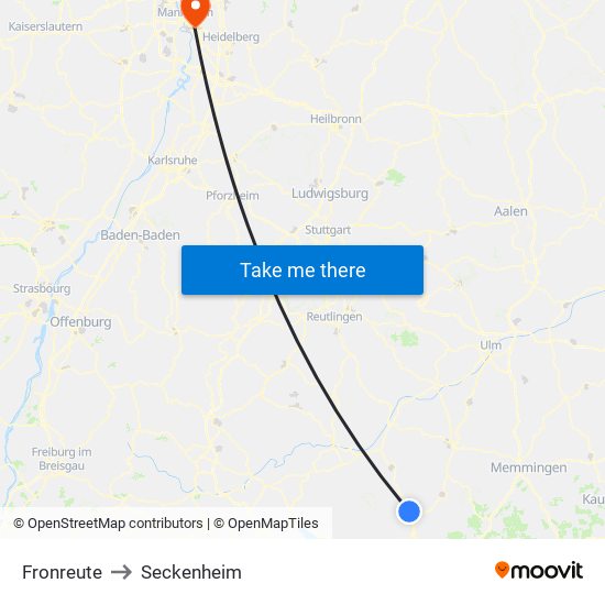 Fronreute to Seckenheim map