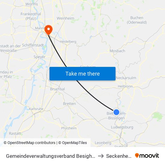 Gemeindeverwaltungsverband Besigheim to Seckenheim map