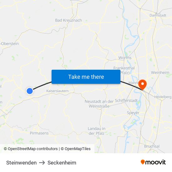 Steinwenden to Seckenheim map