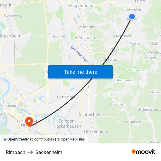 Rimbach to Seckenheim map