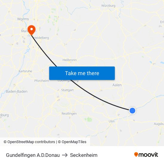 Gundelfingen A.D.Donau to Seckenheim map