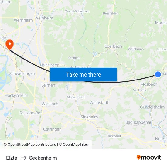 Elztal to Seckenheim map
