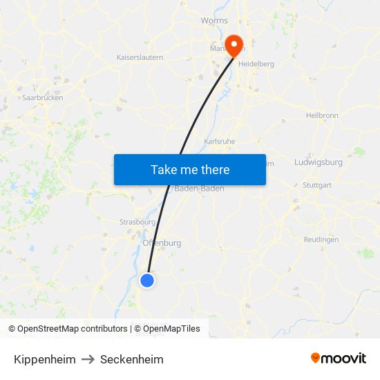 Kippenheim to Seckenheim map