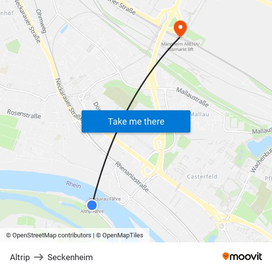 Altrip to Seckenheim map