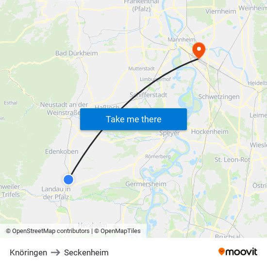 Knöringen to Seckenheim map