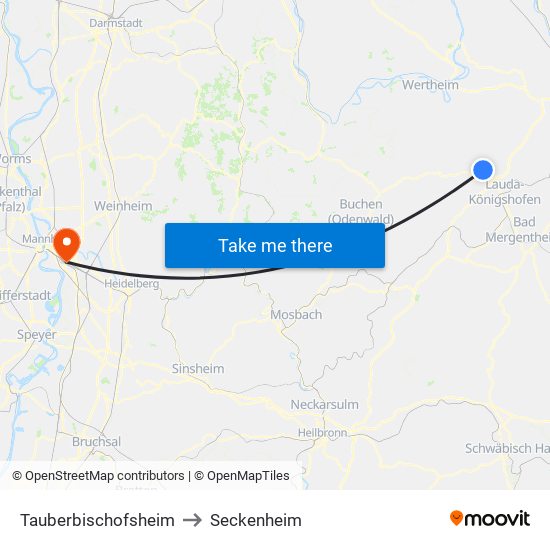 Tauberbischofsheim to Seckenheim map