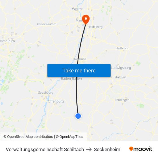 Verwaltungsgemeinschaft Schiltach to Seckenheim map