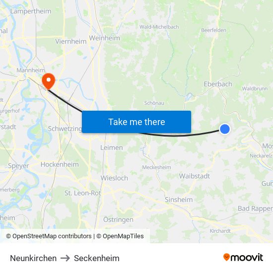 Neunkirchen to Seckenheim map