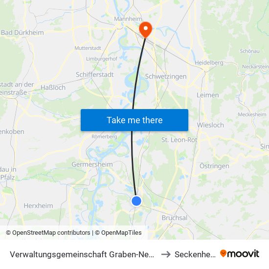 Verwaltungsgemeinschaft Graben-Neudorf to Seckenheim map