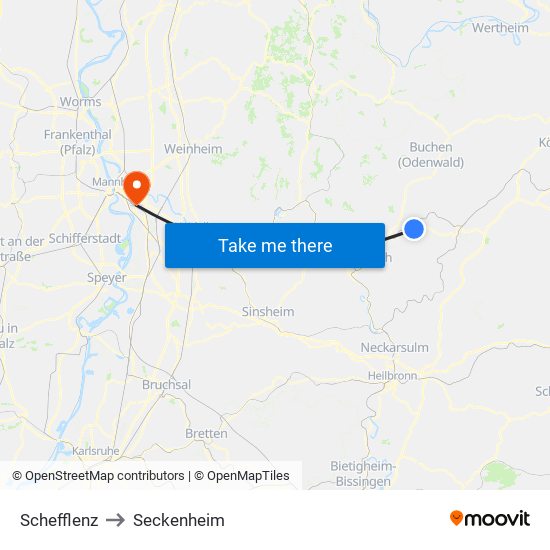 Schefflenz to Seckenheim map