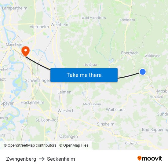 Zwingenberg to Seckenheim map