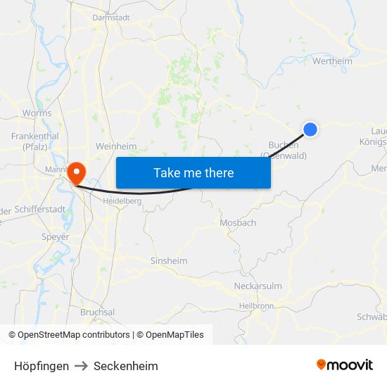 Höpfingen to Seckenheim map