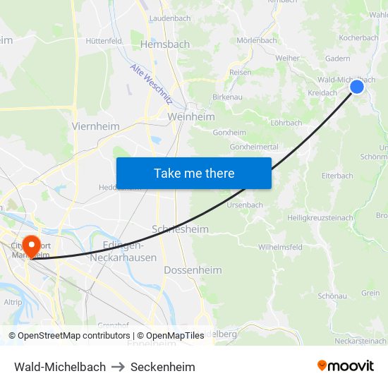 Wald-Michelbach to Seckenheim map