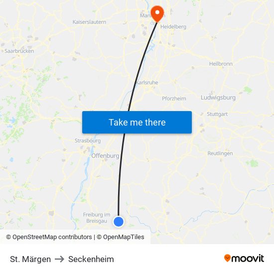 St. Märgen to Seckenheim map