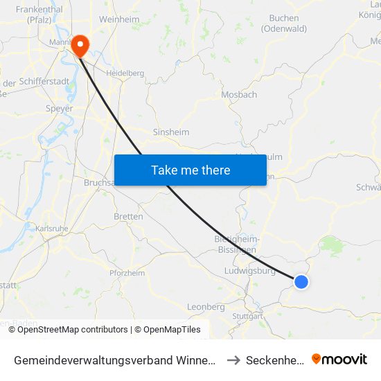 Gemeindeverwaltungsverband Winnenden to Seckenheim map