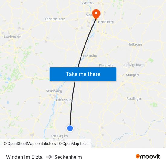 Winden Im Elztal to Seckenheim map