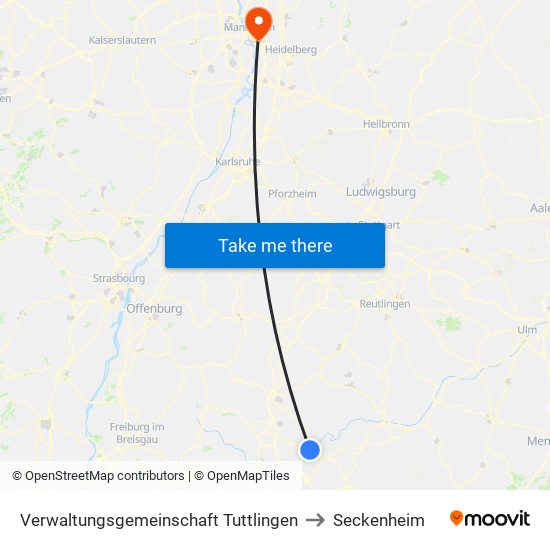 Verwaltungsgemeinschaft Tuttlingen to Seckenheim map